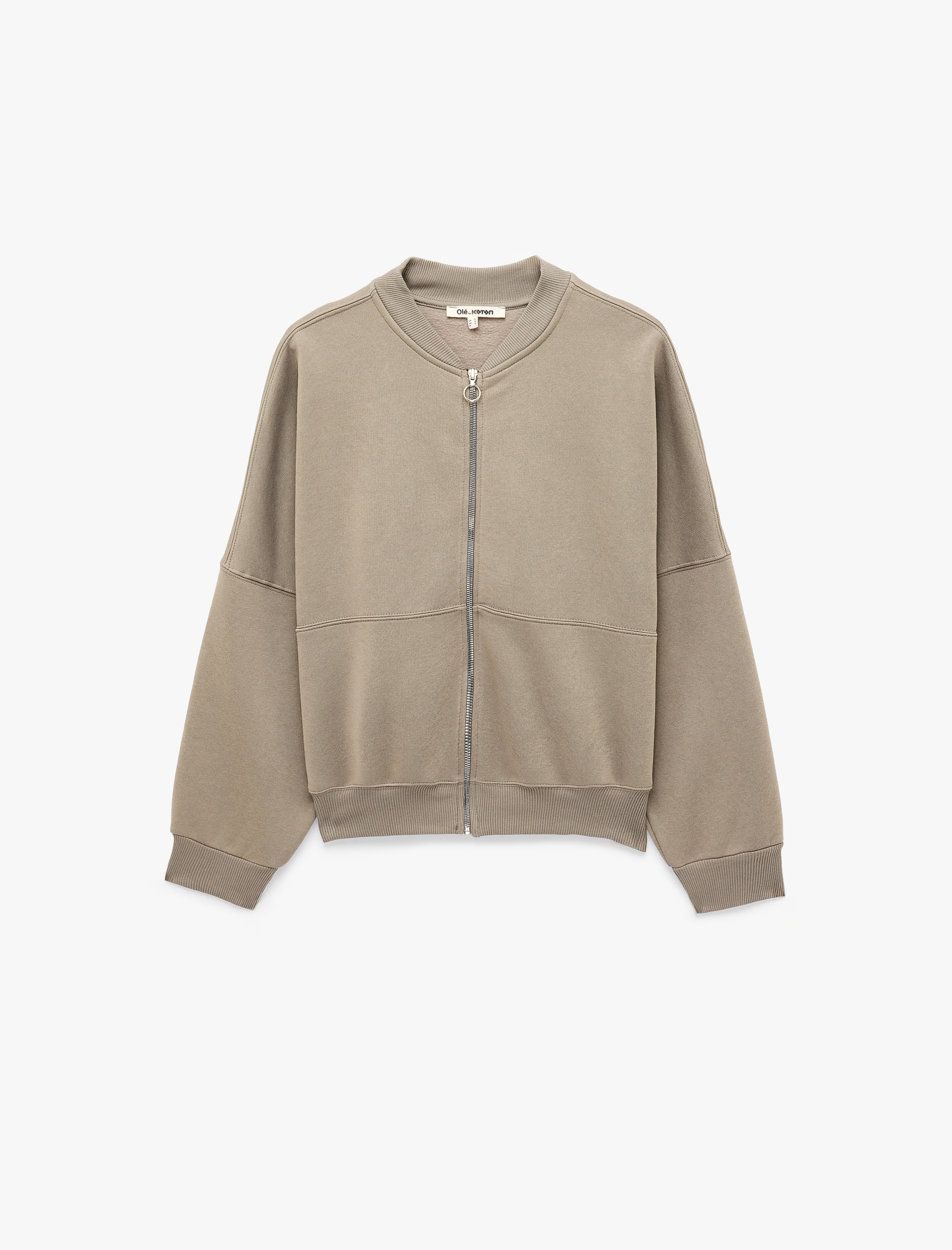 Koton Rahat Kalıp Şardonlu Bomber Yaka Nervürlü Uzun Kollu Fermuarlı Sweatshirt görsel 6