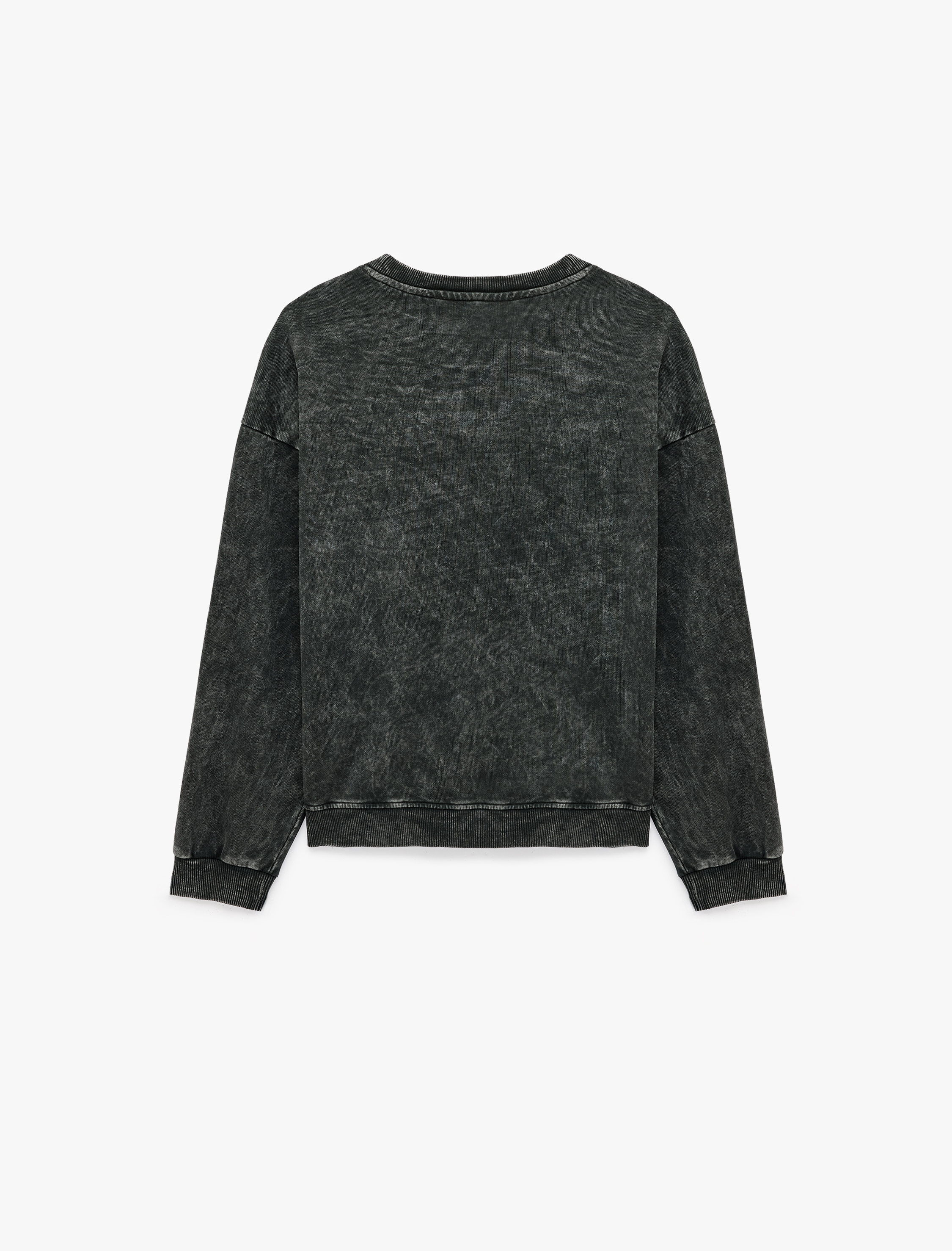 Koton Rahat Kalıp Yıkama Efektli Uzun Kollu Bisiklet Yaka Taşlı Sweatshirt görsel 7