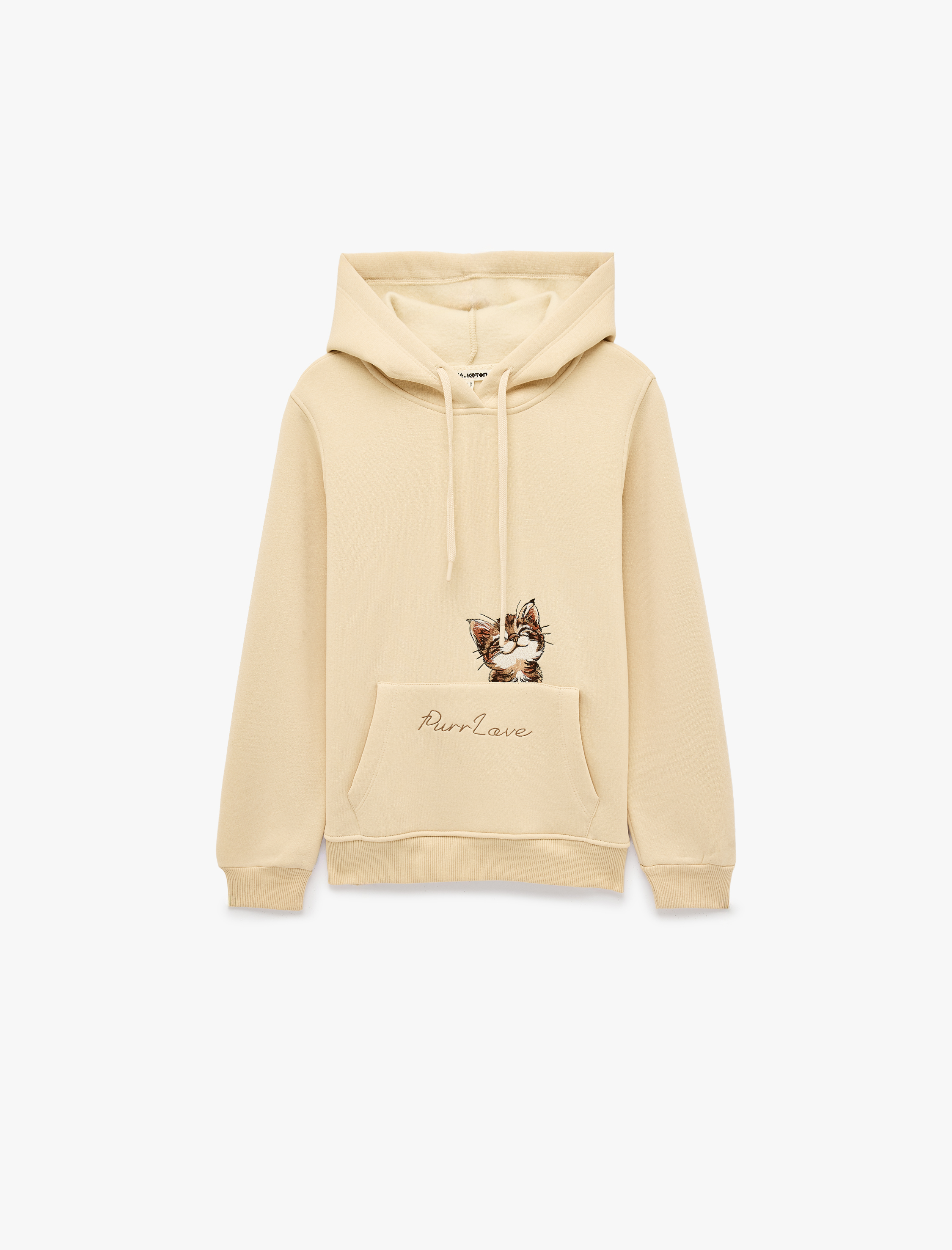Koton Uzun Kollu Cepli Üç İplik Şardonlu Kedi Nakış Detaylı Kapüşonlu Sweatshirt görsel 6