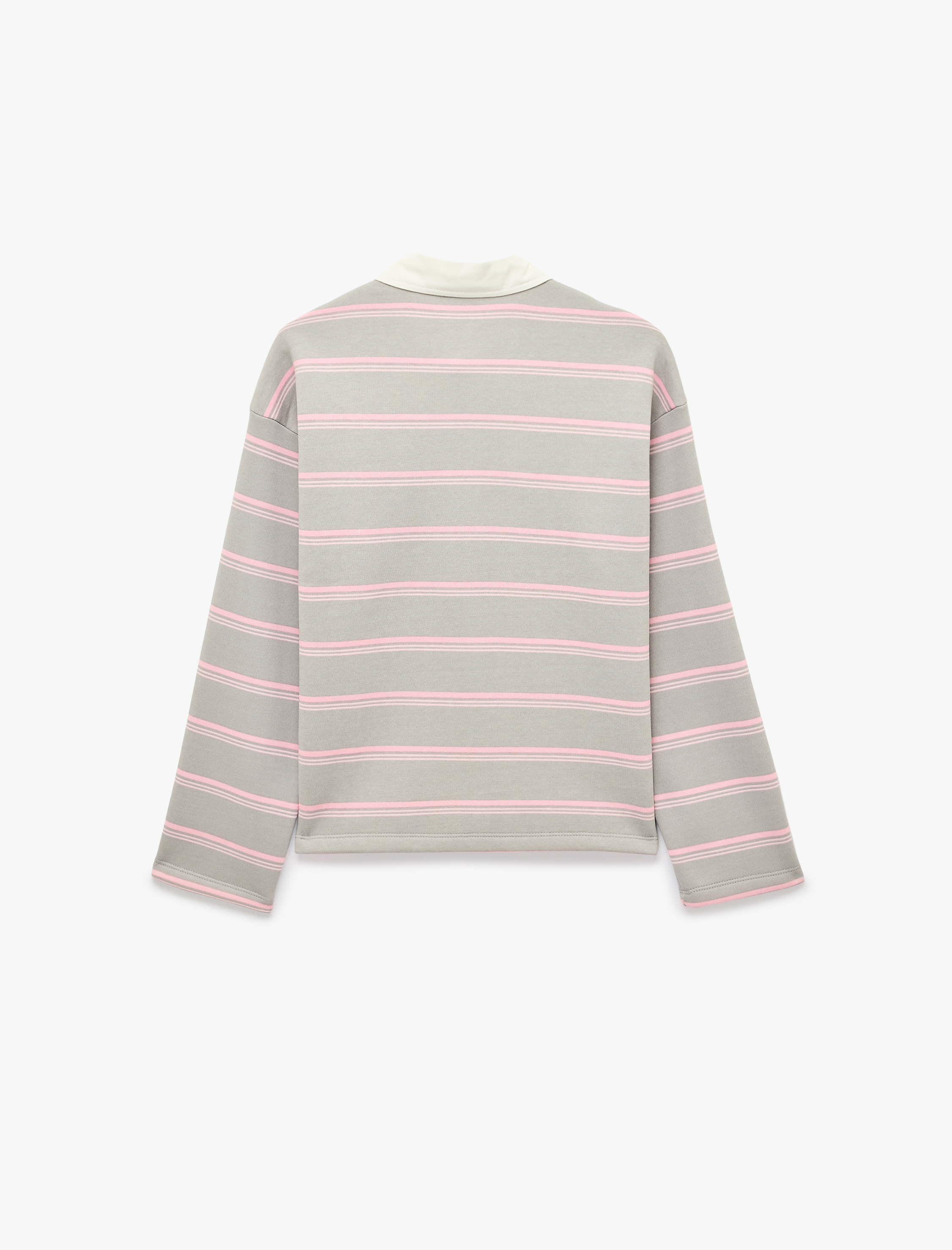 Koton Üç İplik Şardonlu Pamuklu Uzun Kollu Rahat Kalıp Çizgili Polo Yaka Sweatshirt görsel 6