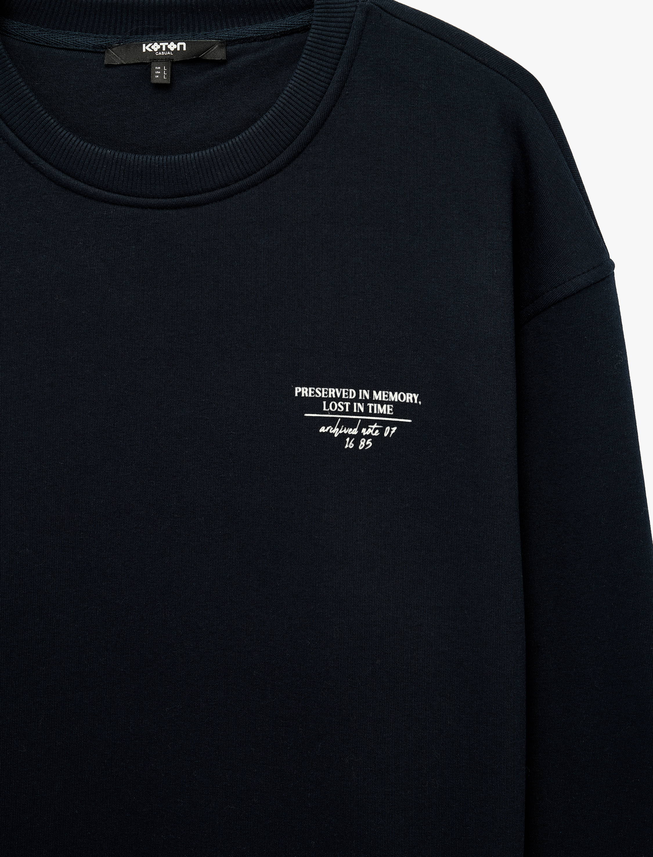 Koton Uzun Kollu Rahat Kalıp Üç İplik Şardonlu Pamuklu Bisiklet Yaka Arkası Baskılı Sweatshirt görsel 8