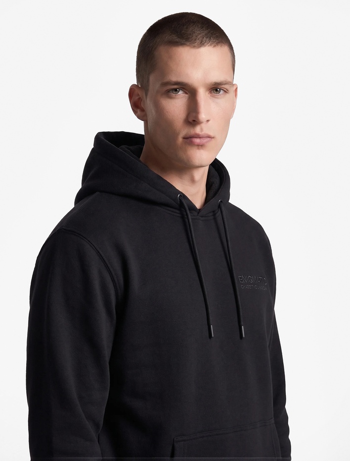  Uzun Kollu Üç İplik Şardonlu Rahat Kalıp Kanguru Cepli Kapşonlu Baskılı Sweatshirt