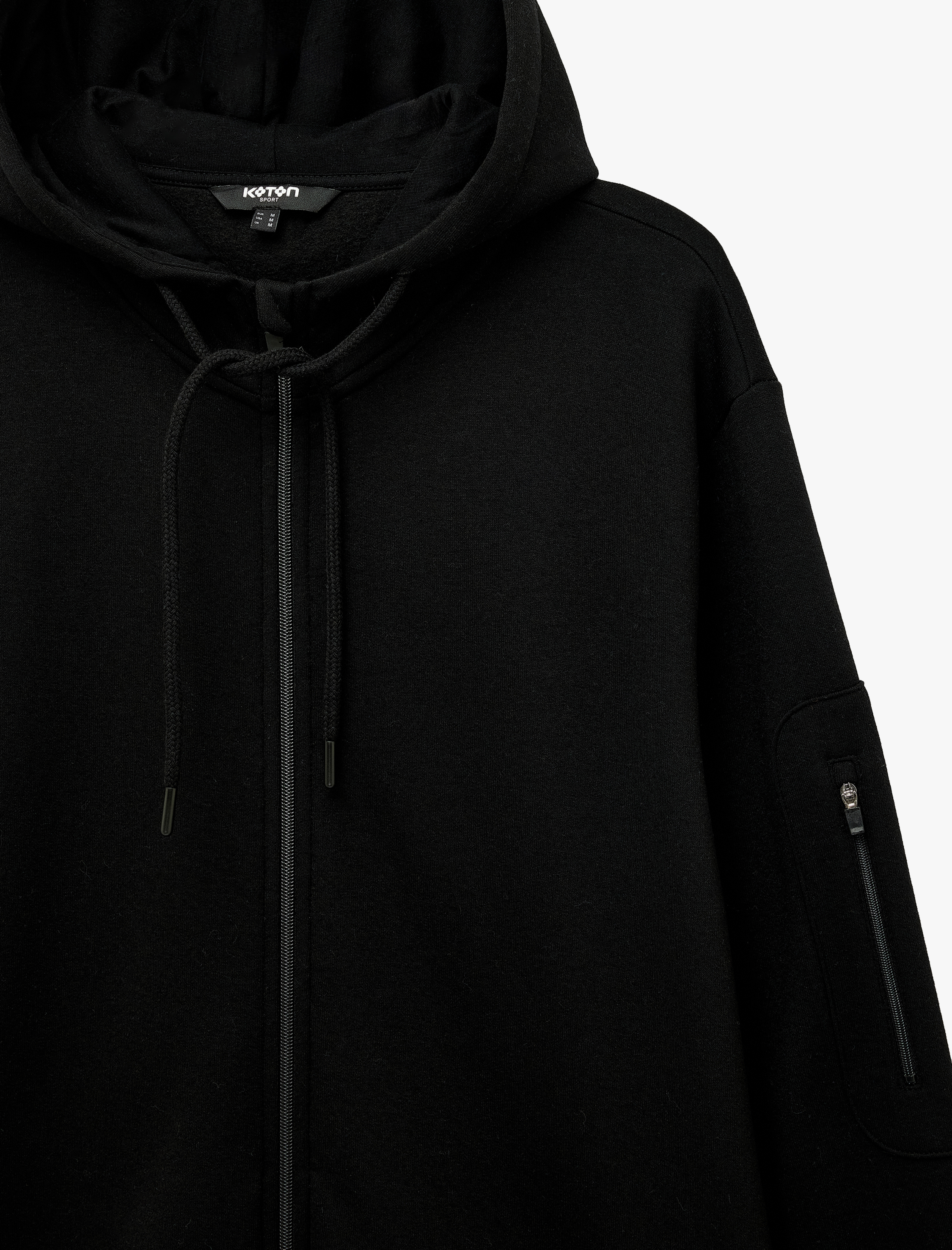   Uzun Kollu Üç İplik Şardonlu Cepli Rahat Kalıp Kapşonlu Fermuarlı Spor Sweatshirt