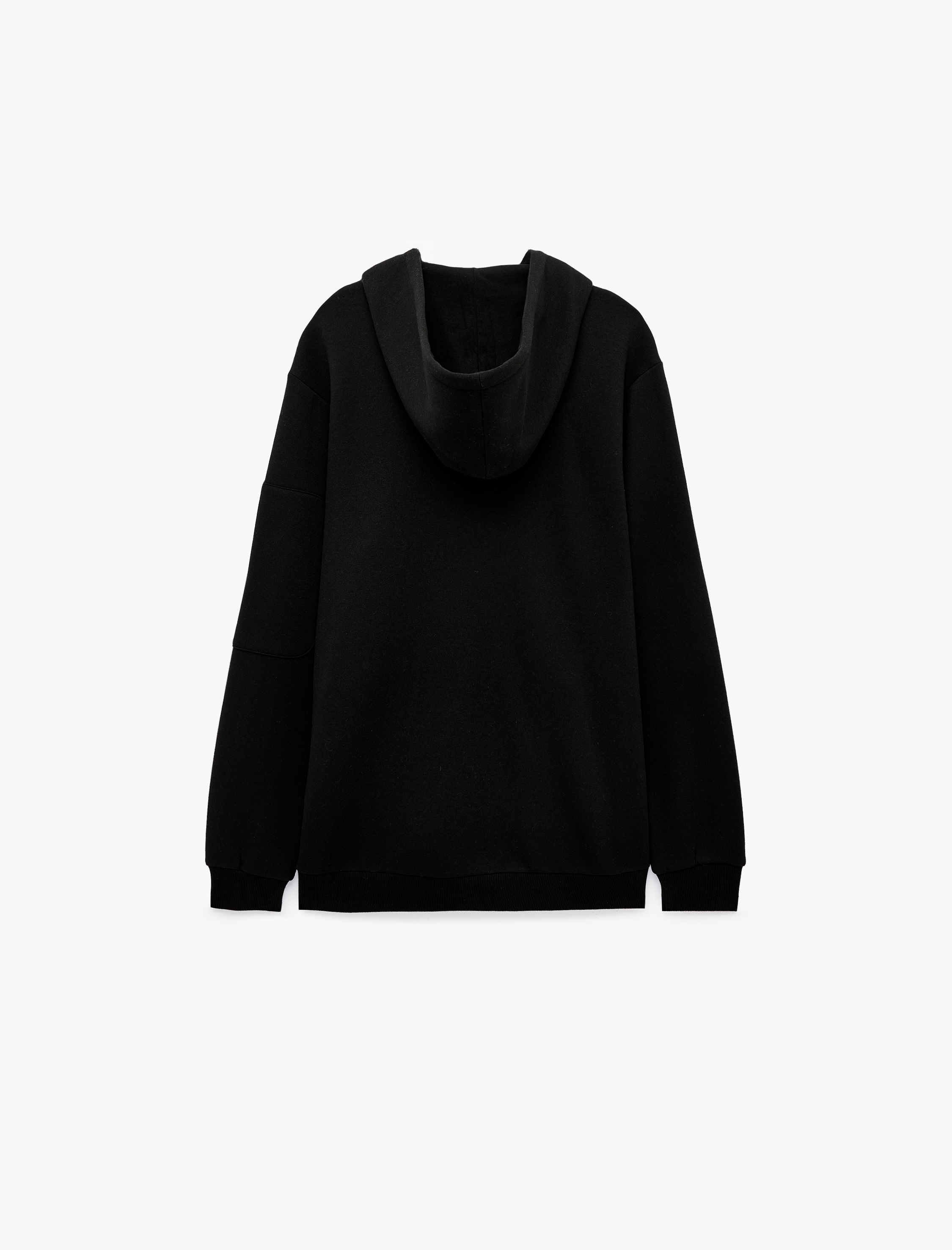   Uzun Kollu Üç İplik Şardonlu Cepli Rahat Kalıp Kapşonlu Fermuarlı Spor Sweatshirt