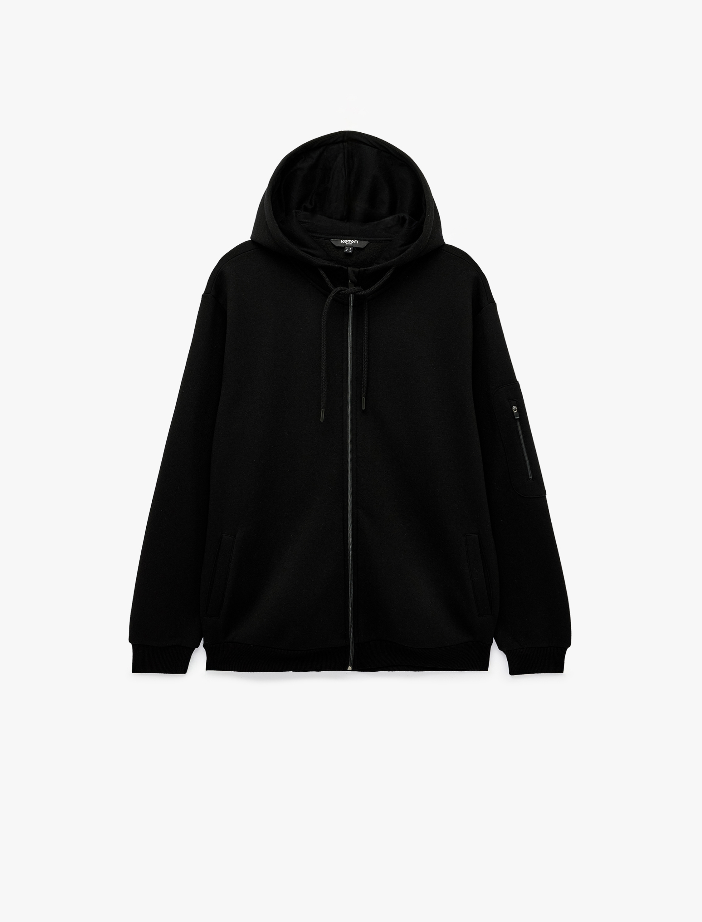   Uzun Kollu Üç İplik Şardonlu Cepli Rahat Kalıp Kapşonlu Fermuarlı Spor Sweatshirt