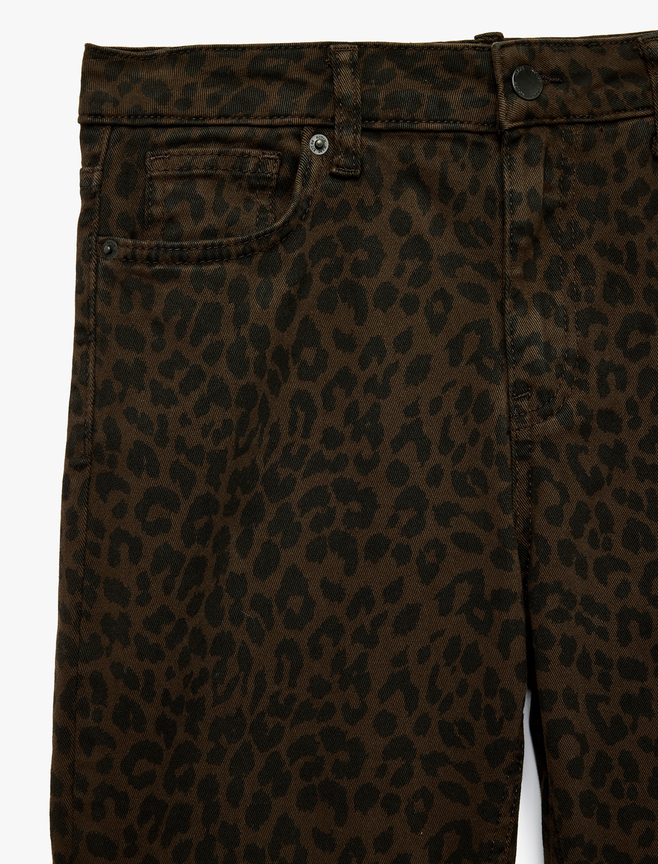 Koton Normal Bel Pamuklu Dar Kesim Kısa İspanyol Paça Leopar Pantolon - Flare Jeans görsel 8