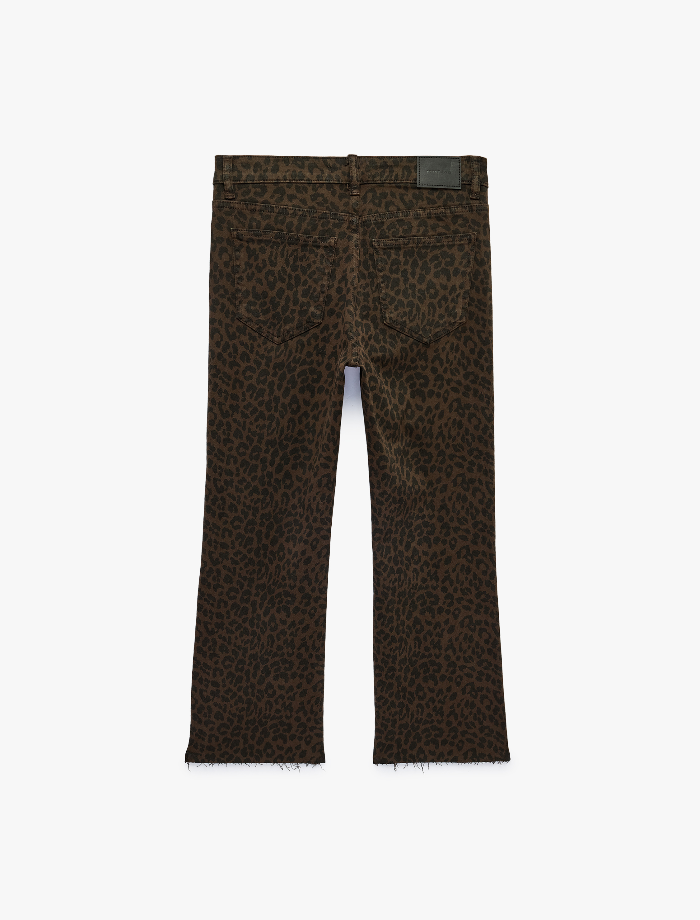 Koton Normal Bel Pamuklu Dar Kesim Kısa İspanyol Paça Leopar Pantolon - Flare Jeans görsel 7