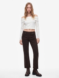 Normal Bel Pamuklu Dar Kesim Kısa İspanyol Paça Leopar Pantolon - Flare Jeans