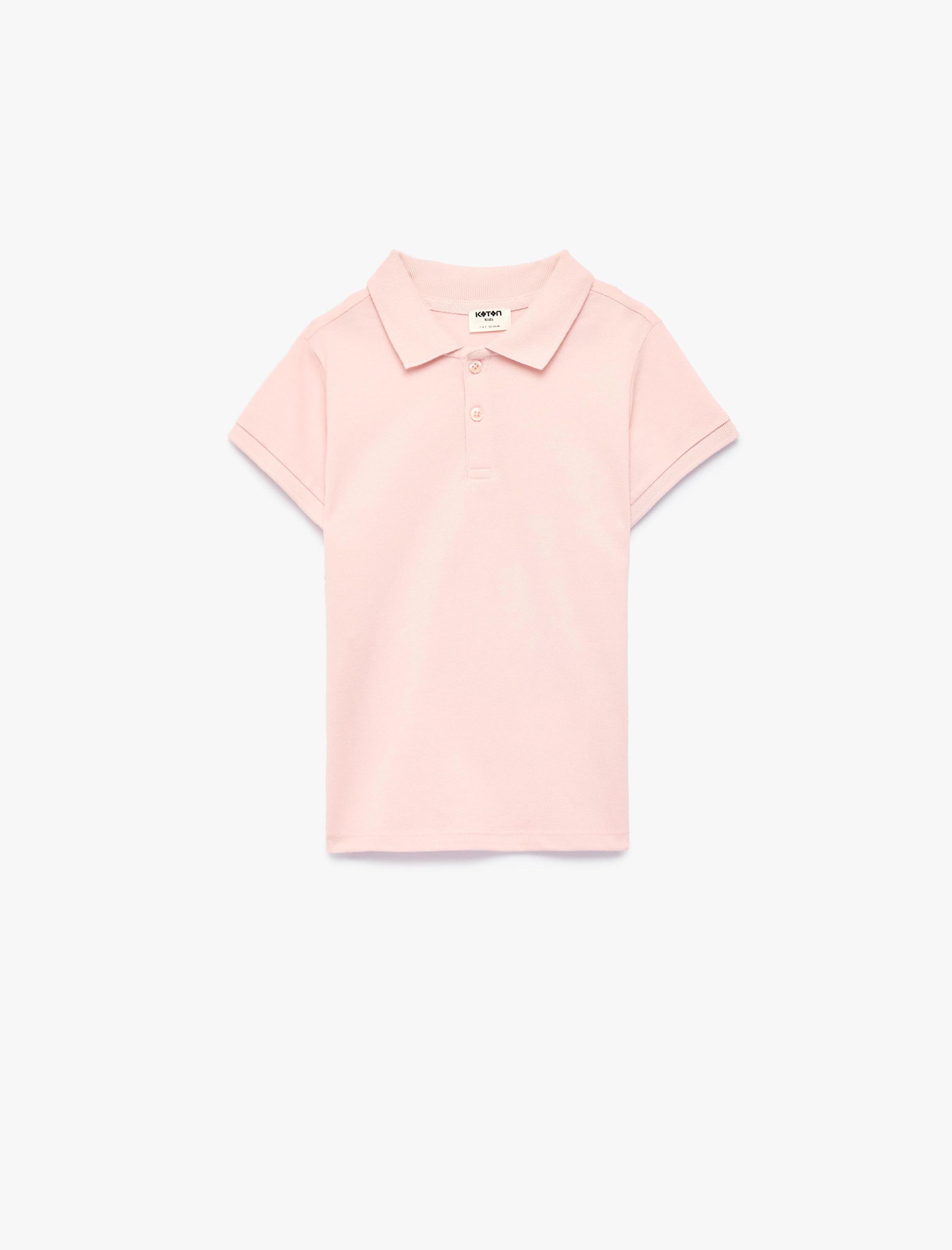  Kız Çocuk Pamuklu Kısa Kollu Basic Polo Yaka Tişört