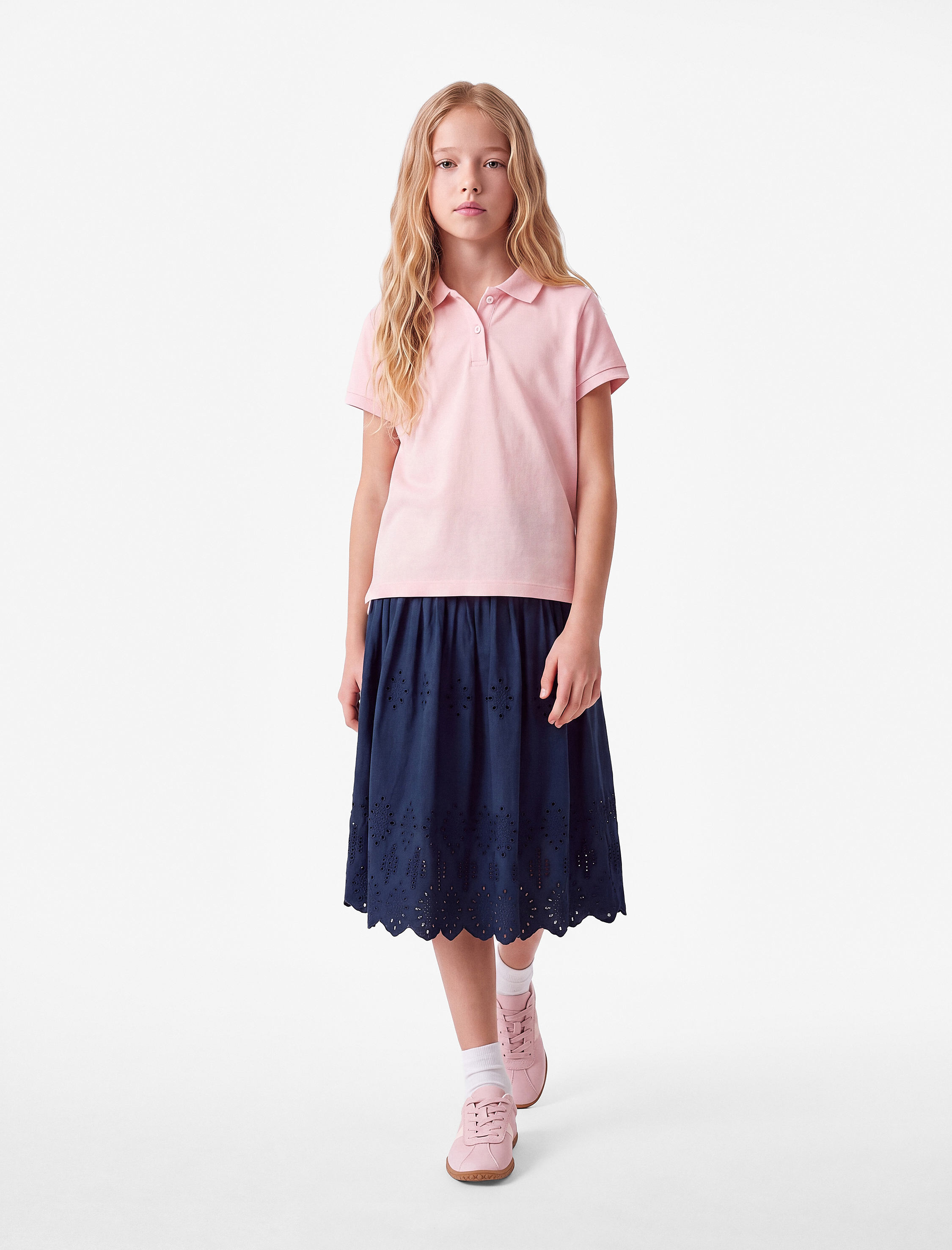  Kız Çocuk Pamuklu Kısa Kollu Basic Polo Yaka Tişört