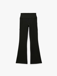 Cepli Yüksek Bel Slim Fit İspanyol Paça Spor Tayt