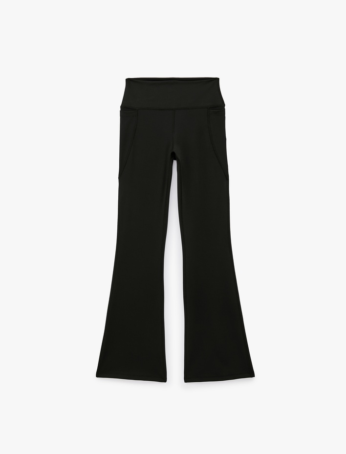  Cepli Yüksek Bel Slim Fit İspanyol Paça Spor Tayt