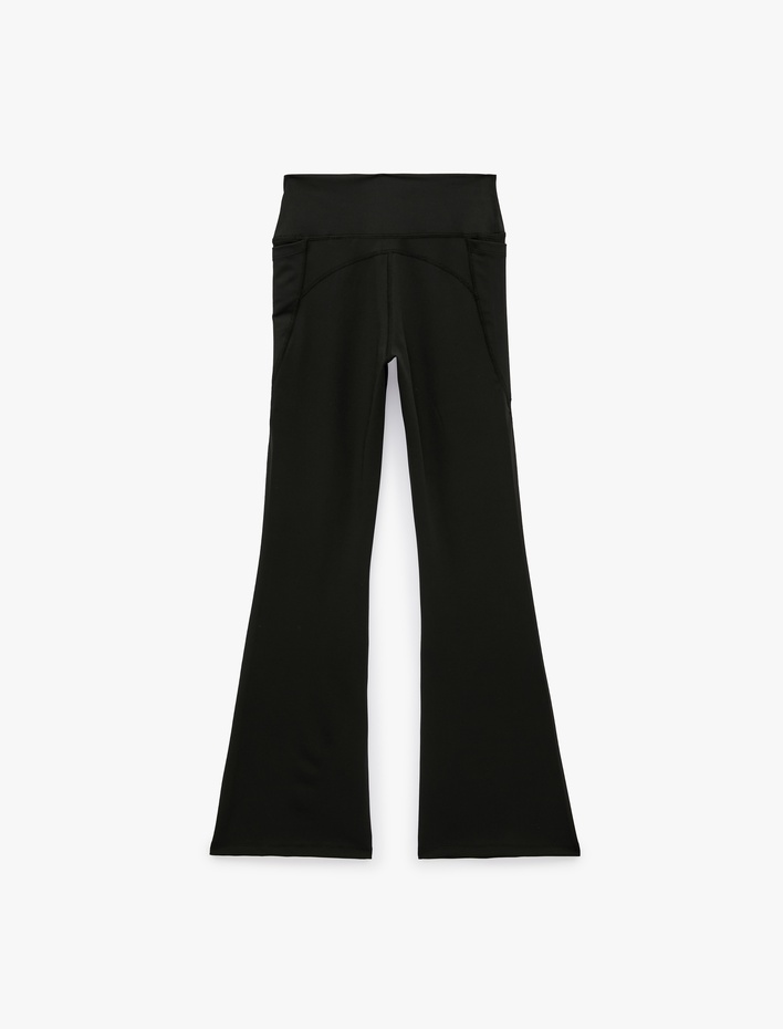  Cepli Yüksek Bel Slim Fit İspanyol Paça Spor Tayt