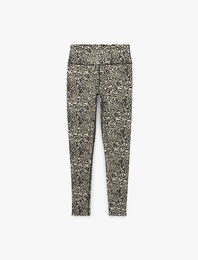 Yüksek Bel Slim Fit Leopar Desenli Spor Tayt