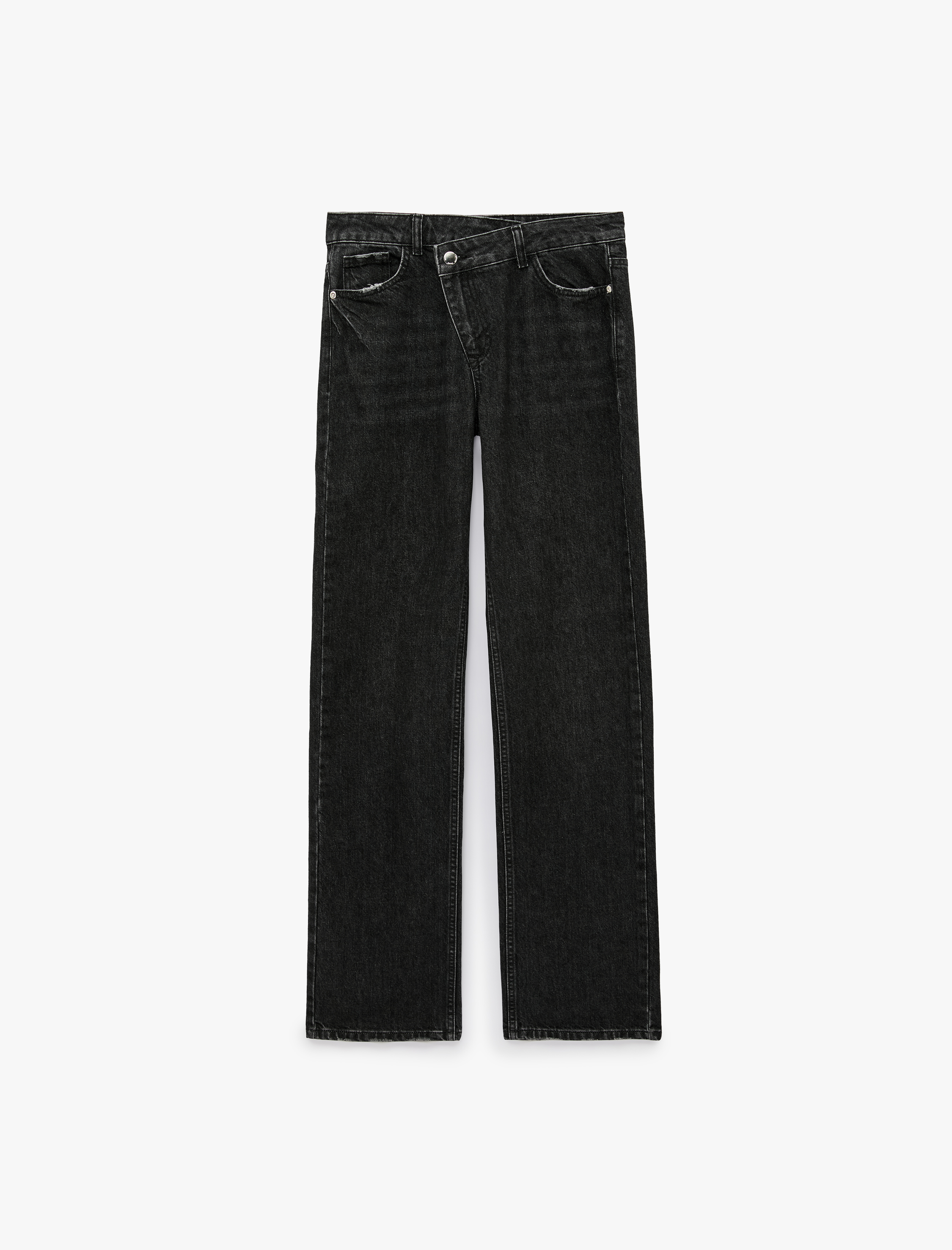 Koton Pamuklu Düğme Detaylı Normal Bel Düz Paça Denim Pantolon - Straight Fit Jean