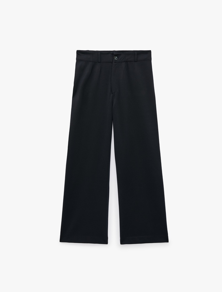  Normal Bel Yan Cepli Düğmeli Straight Fit Kumaş Pantolon