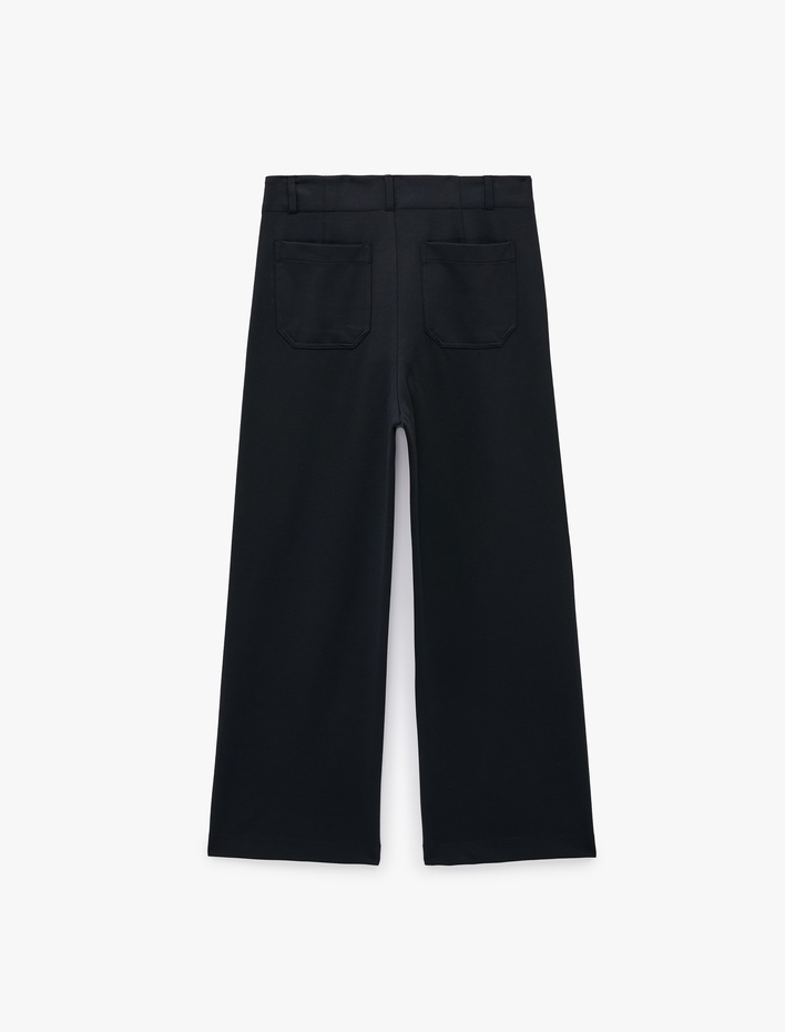 Normal Bel Yan Cepli Düğmeli Straight Fit Kumaş Pantolon