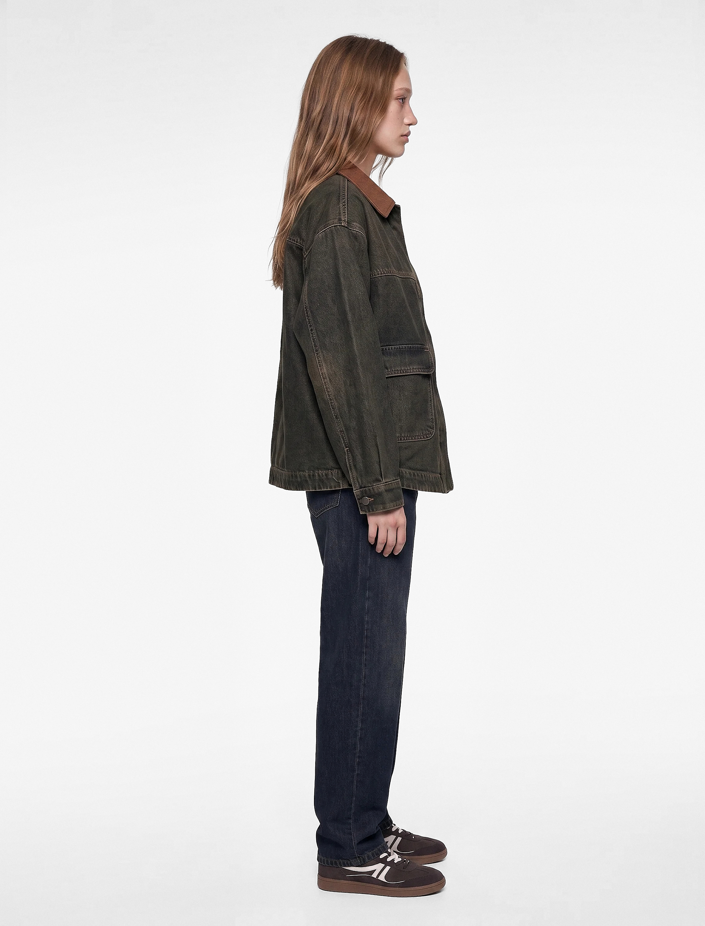   Pamuklu Düz Paça Cepli Düğmeli Normal Bel Barrel Denim Pantolon - Barrel Jeans