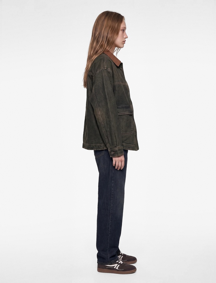  Pamuklu Düz Paça Cepli Düğmeli Normal Bel Barrel Denim Pantolon - Barrel Jeans