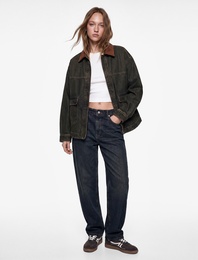 Pamuklu Düz Paça Cepli Düğmeli Normal Bel Barrel Denim Pantolon - Barrel Jeans