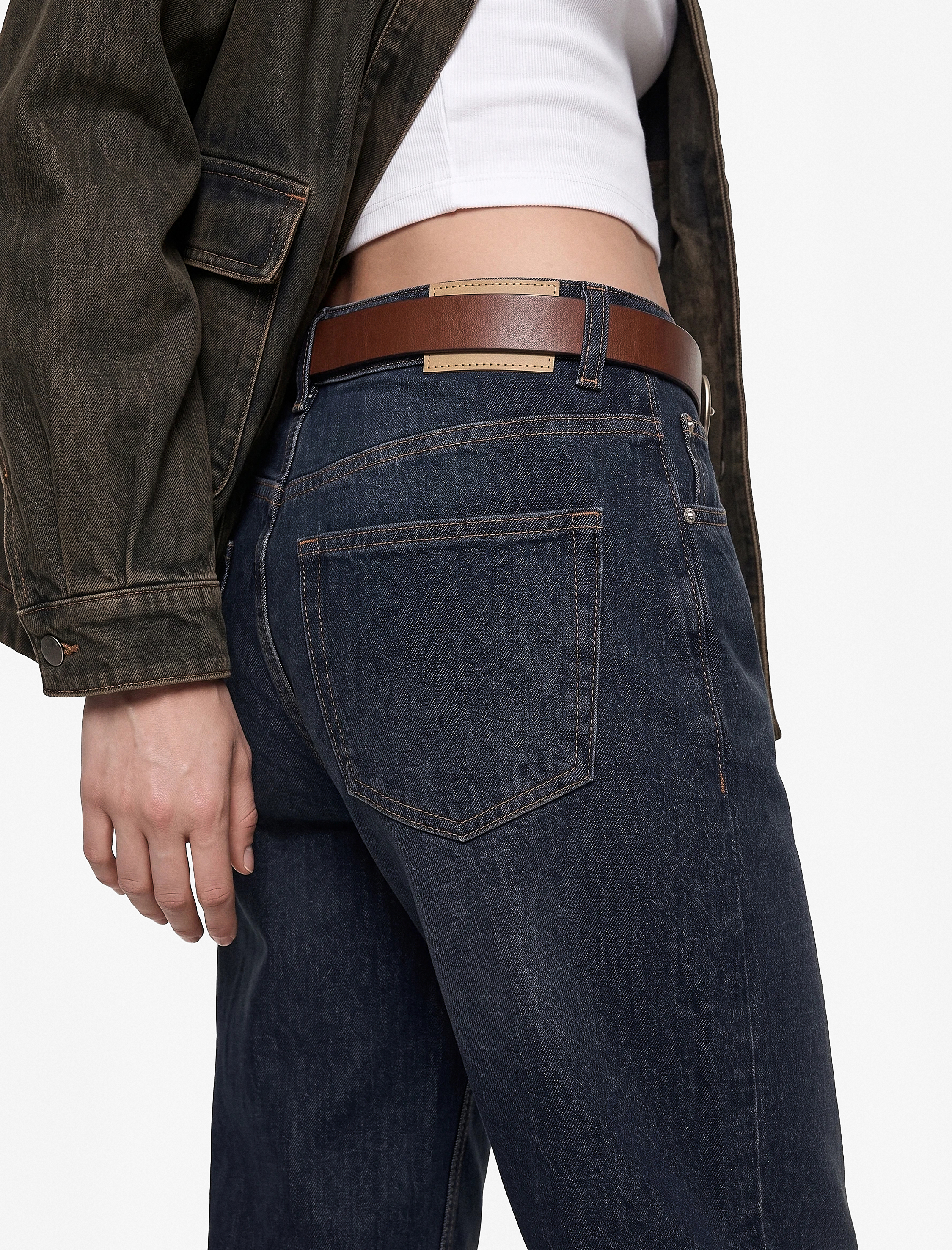   Pamuklu Düz Paça Cepli Düğmeli Normal Bel Barrel Denim Pantolon - Barrel Jeans