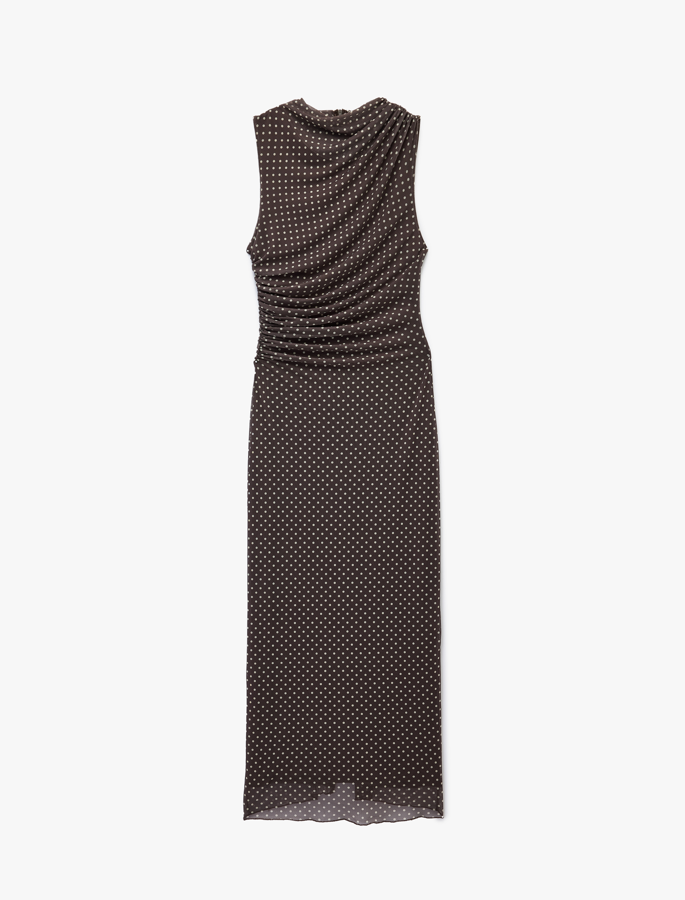 Koton Slim Fit Bisiklet Yaka Kolsuz Drapeli Puantiyeli Uzun Tül Elbise görsel 5
