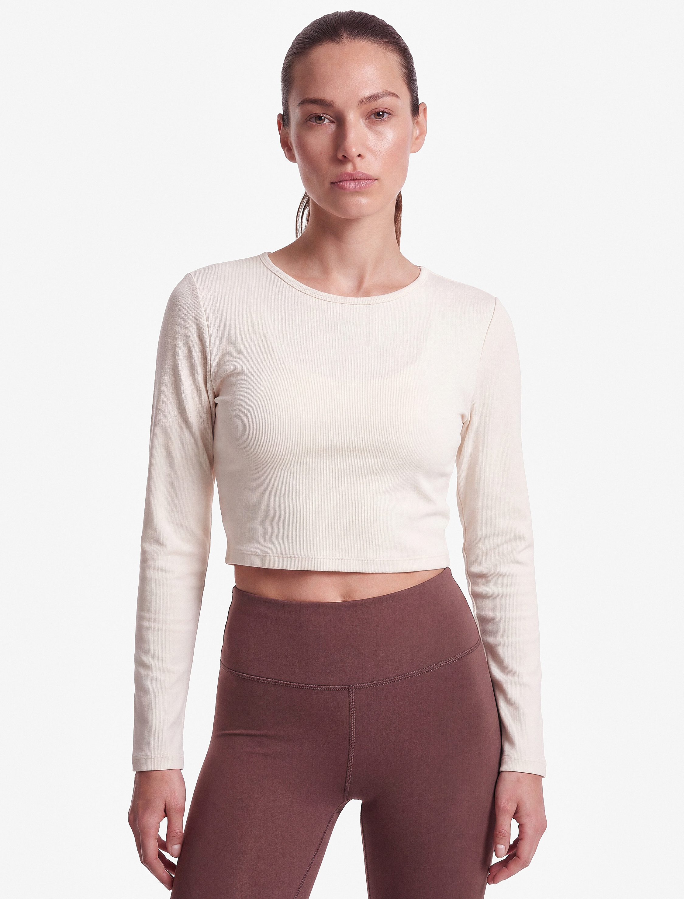 Koton Slim Fit Uzun Kollu Bisiklet Yaka Crop Spor Tişört görsel 3