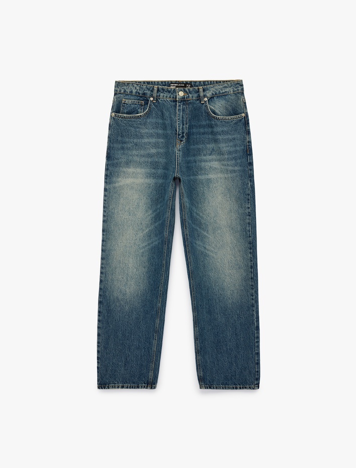  Normal Bel Rahat Kalıp Cepli Pamuklu Baggy Jean Pantolon