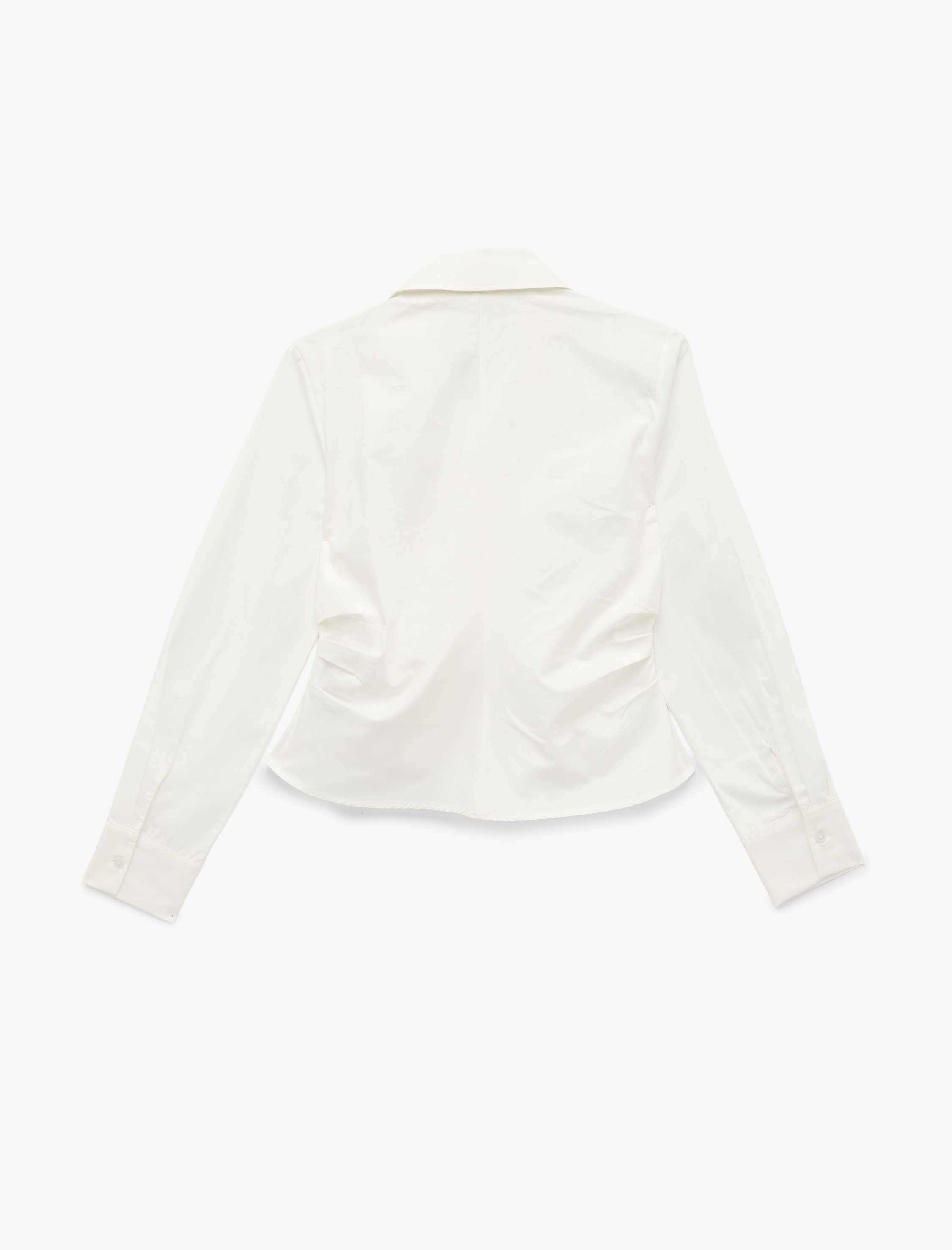 Koton Drape Detaylı Slim Fit Pamuklu Asimetrik Kruvaze Uzun Kollu Poplin Gömlek görsel 3