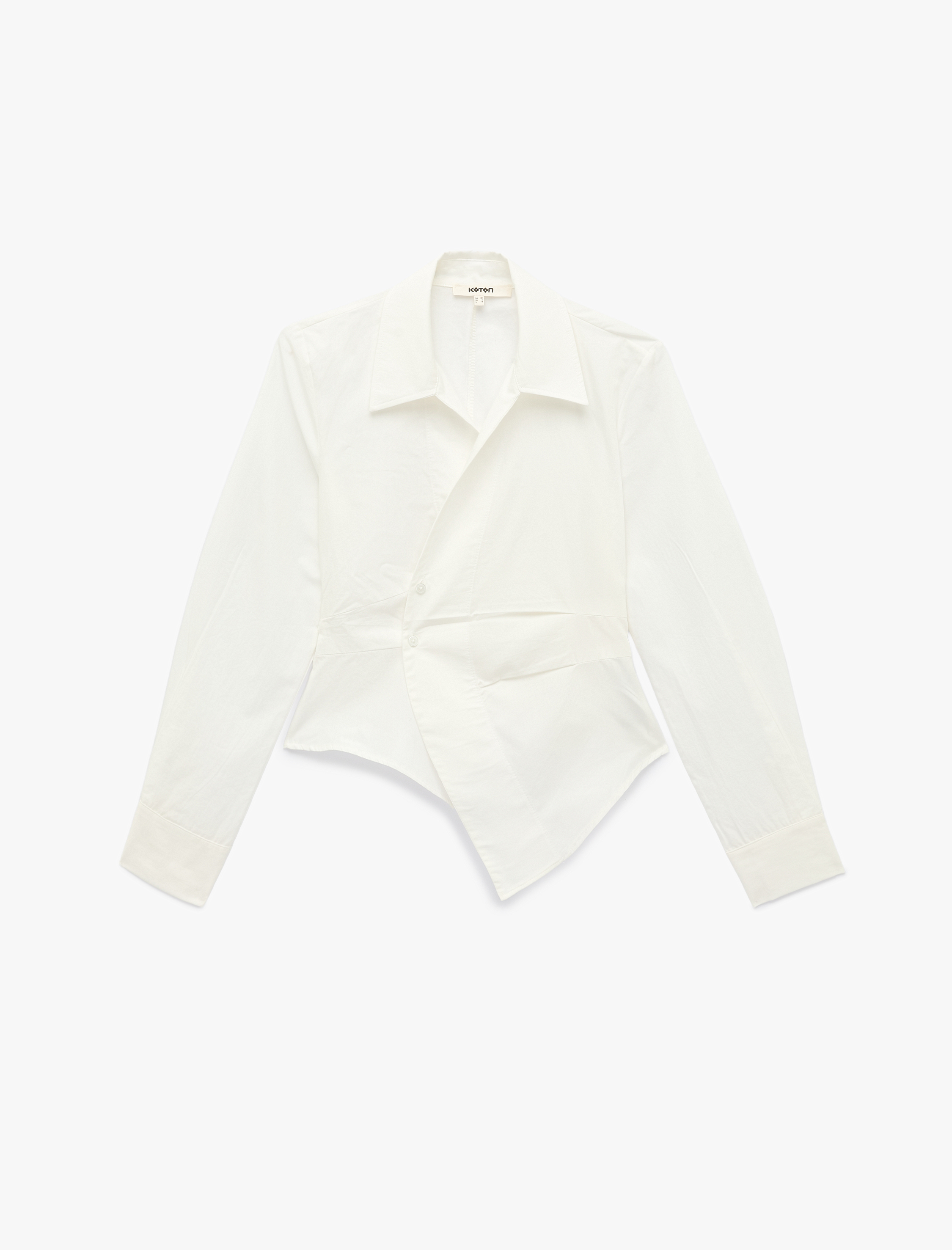 Koton Drape Detaylı Slim Fit Pamuklu Asimetrik Kruvaze Uzun Kollu Poplin Gömlek görsel 2