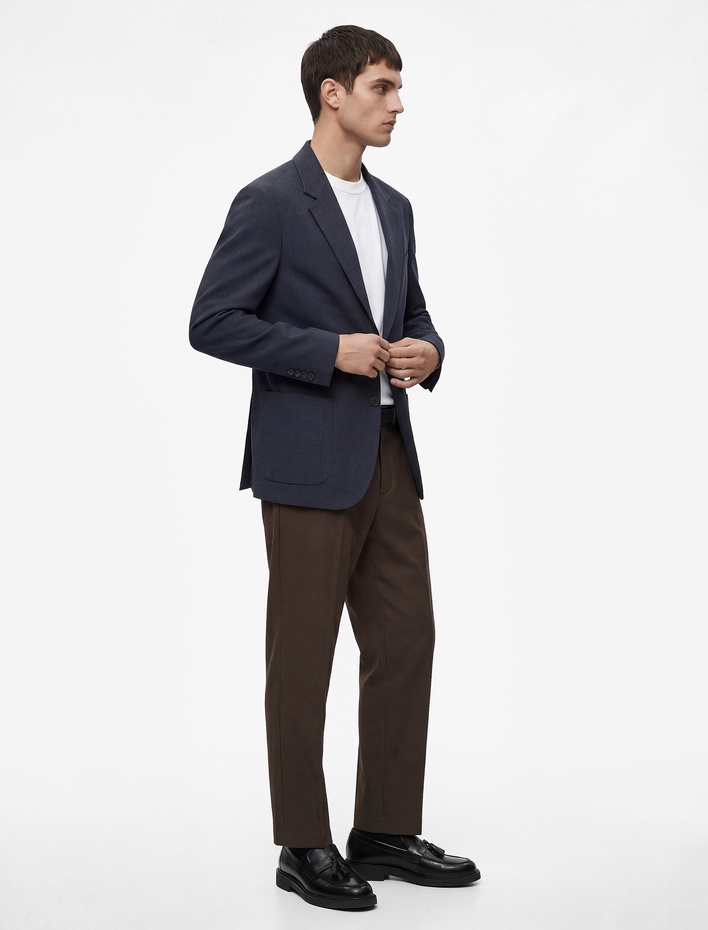  Regular Fit Uzun Kollu Cepli Düğmeli Gömlek Yaka Blazer Ceket