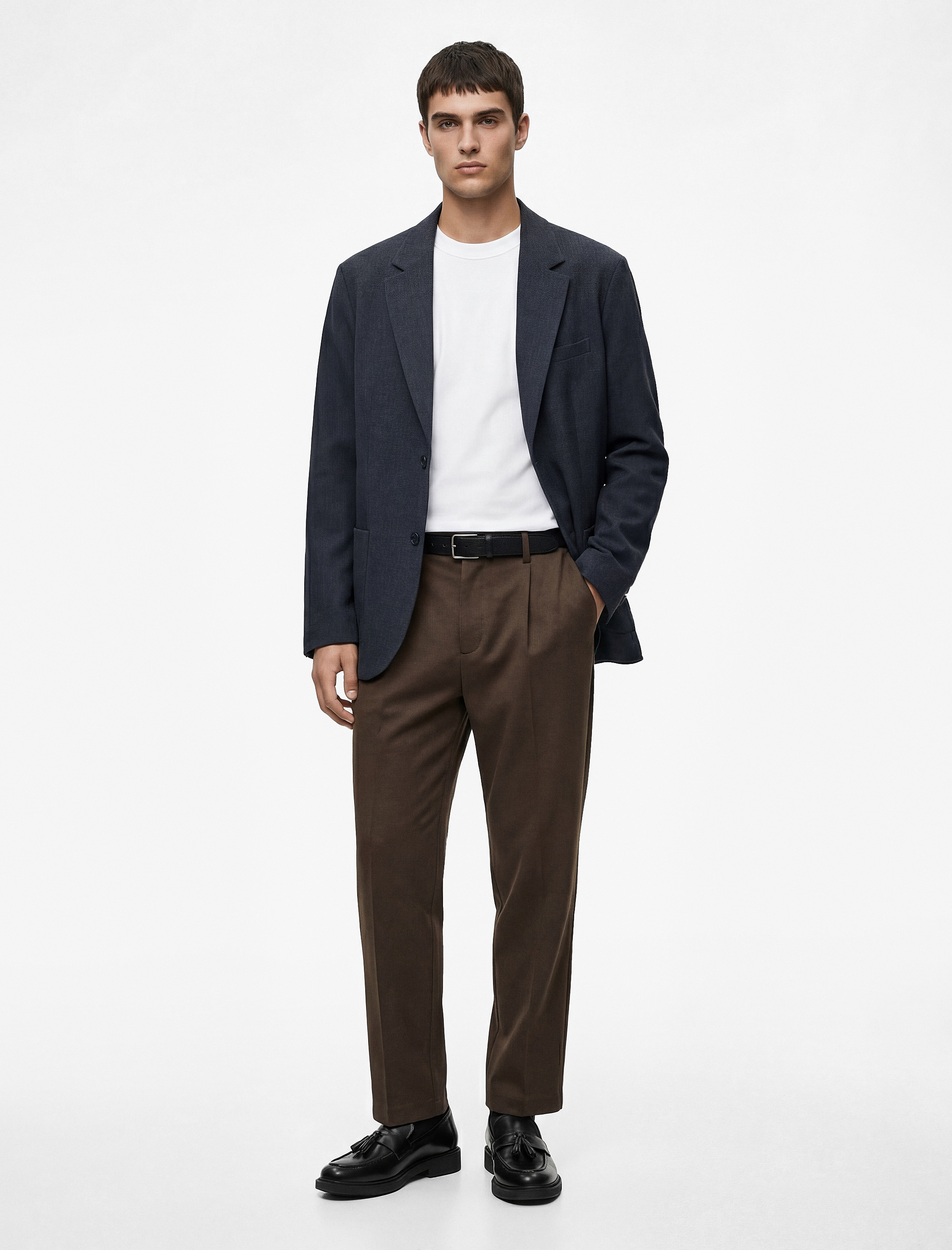   Regular Fit Uzun Kollu Cepli Düğmeli Gömlek Yaka Blazer Ceket