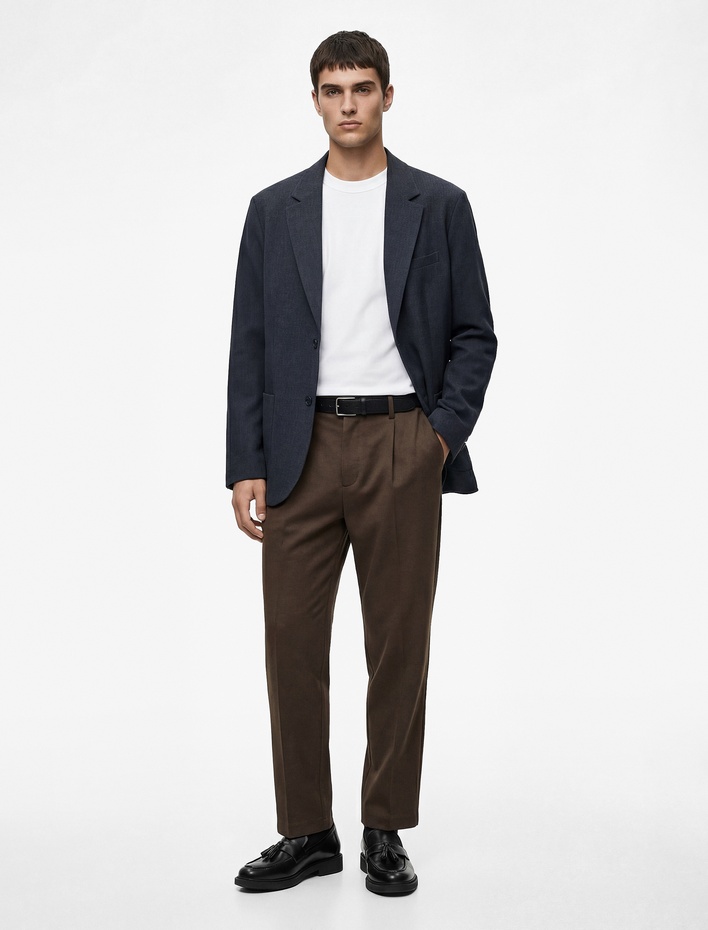  Regular Fit Uzun Kollu Cepli Düğmeli Gömlek Yaka Blazer Ceket