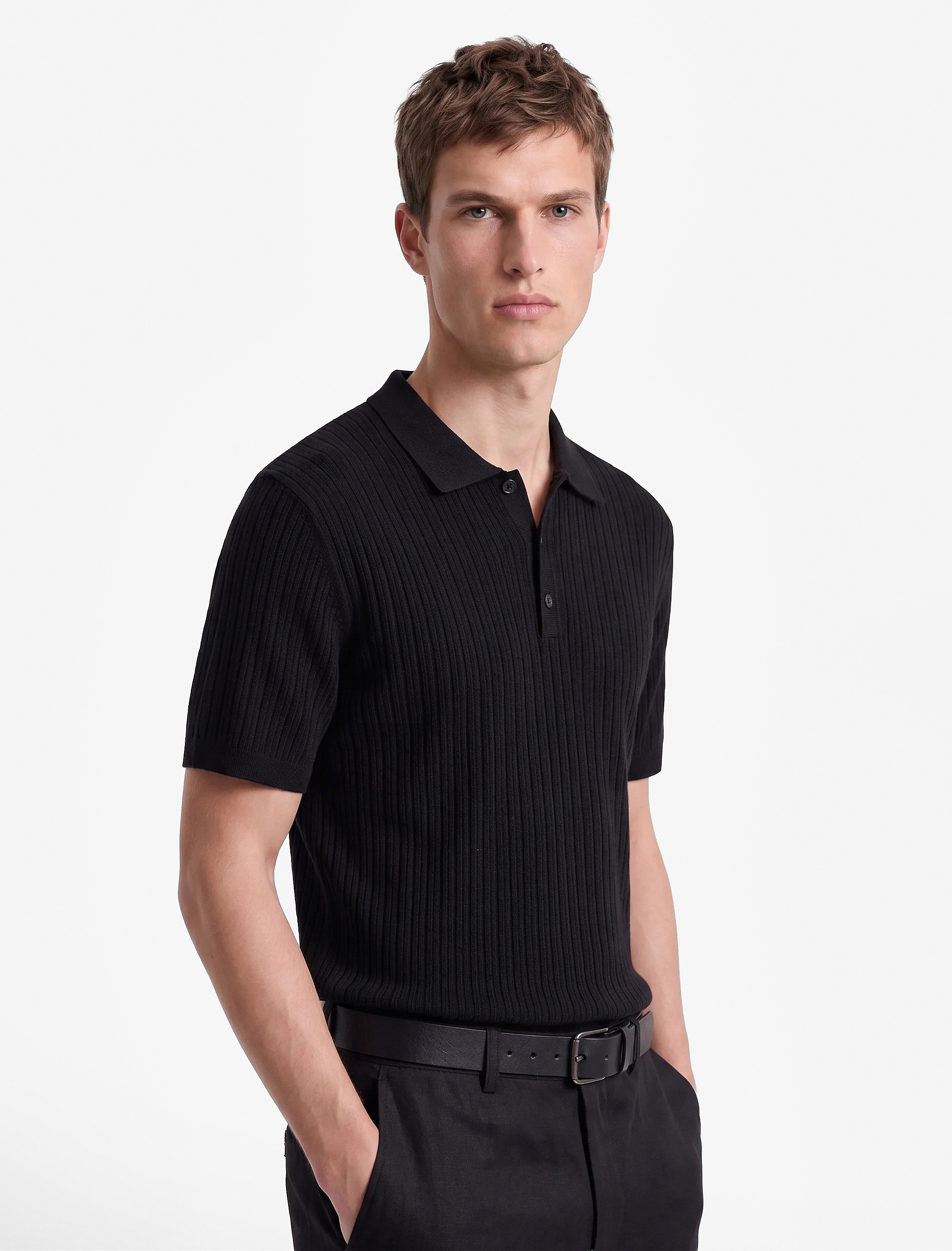 Koton Regular Fit Kısa Kollu Pamuklu Dokulu Düğmeli Polo Yaka Triko Tişört görsel 2