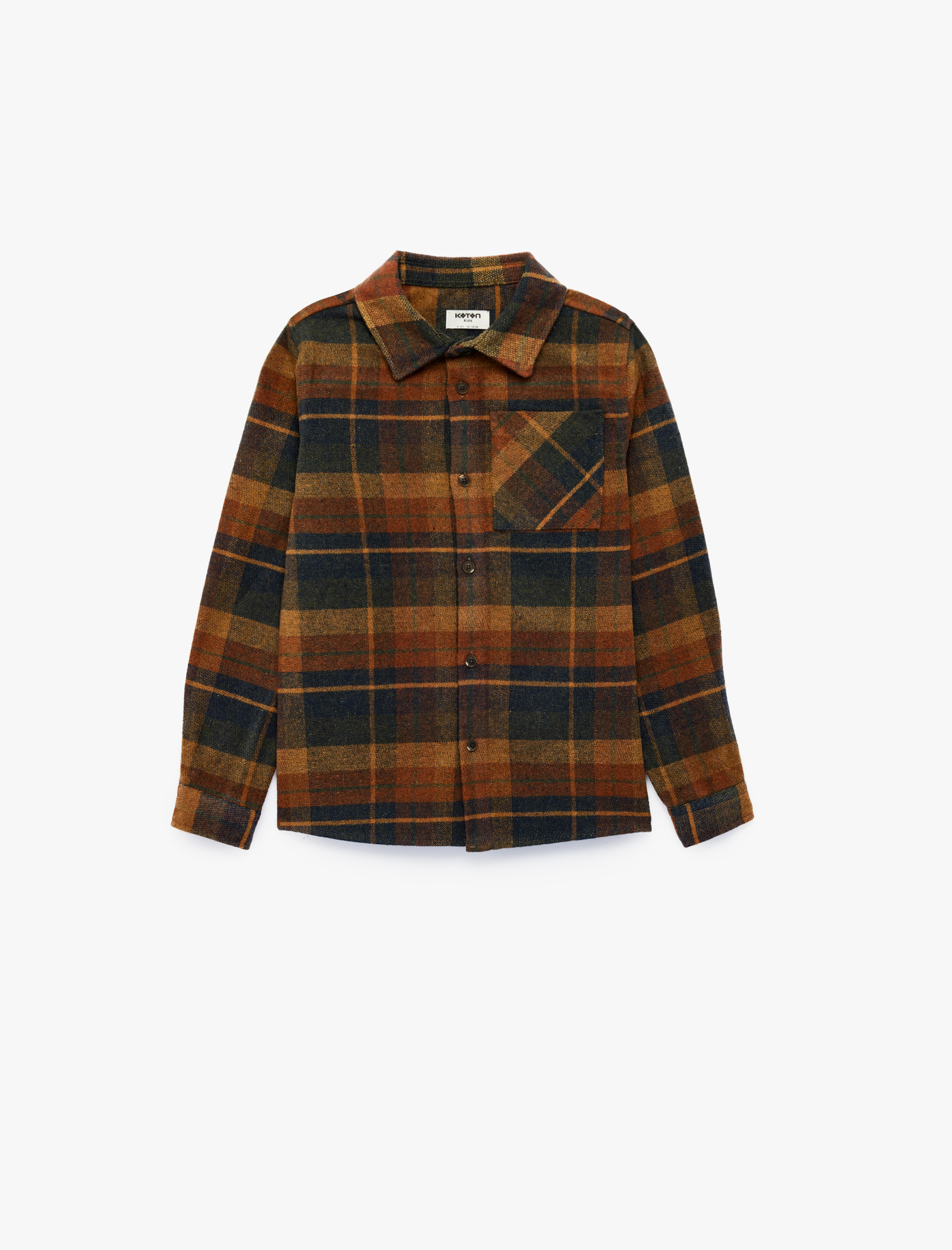  Erkek Çocuk Cepli Yün Karışımlı Uzun Kollu Ekoseli Oduncu Gömlek