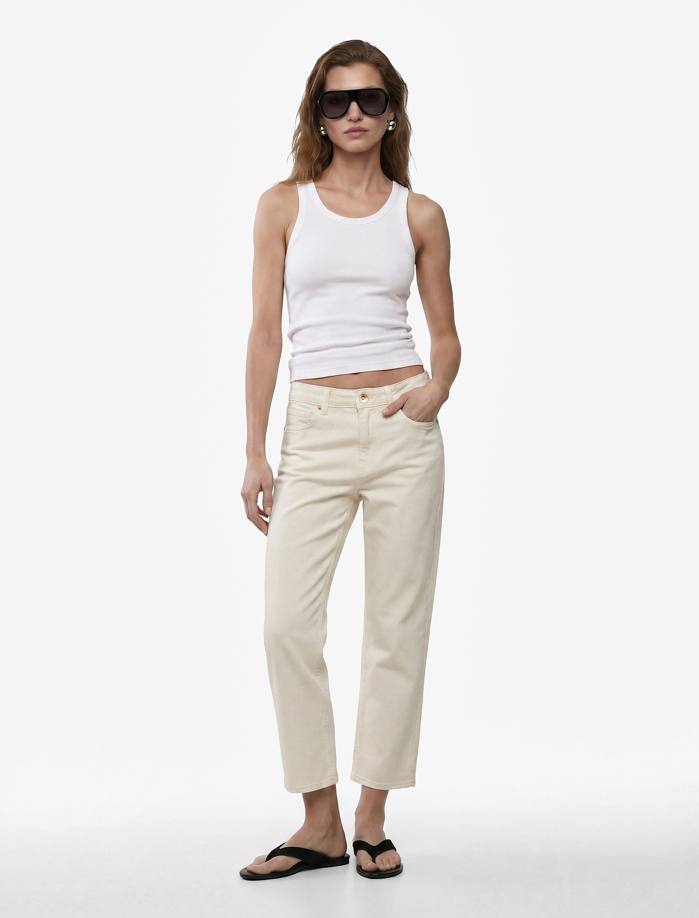 Koton Pamuklu Cepli Düğmeli İspanyol Paça Crop Jean Pantolon - Kick Flare Jeans