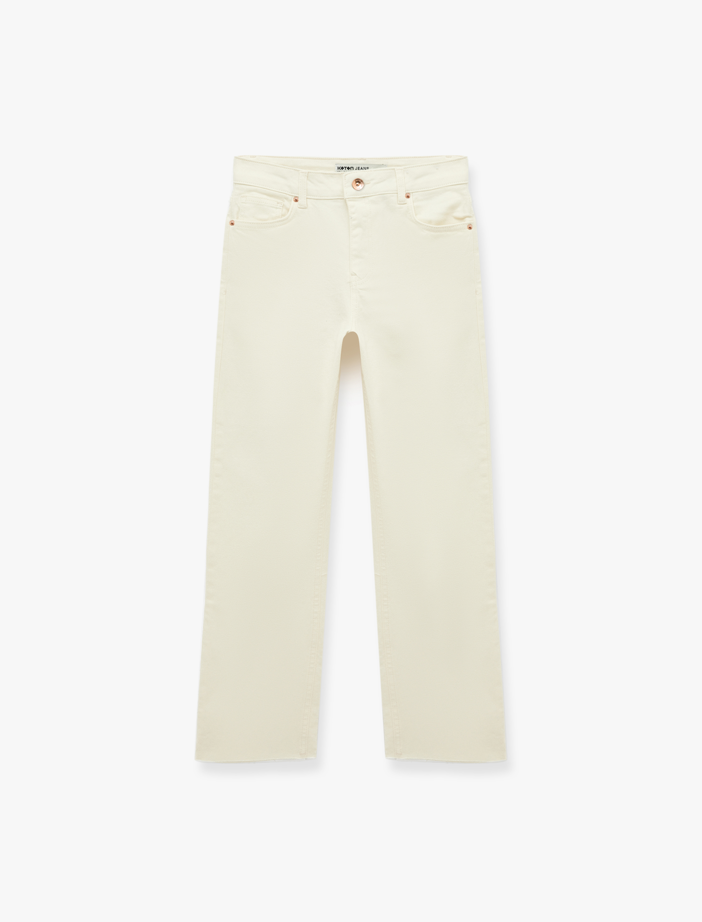 Koton Pamuklu Cepli Düğmeli İspanyol Paça Crop Jean Pantolon - Kick Flare Jeans görsel 5