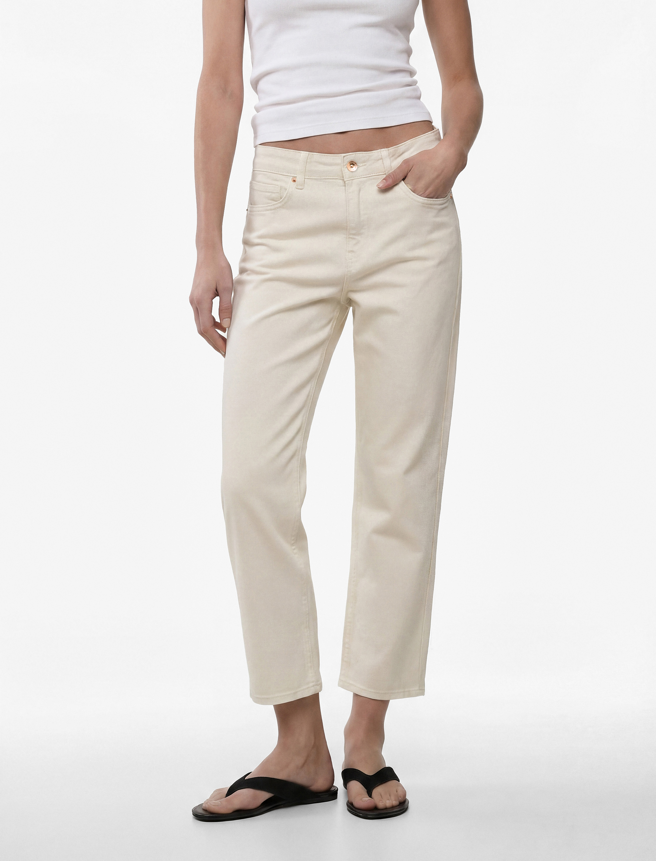Koton Pamuklu Cepli Düğmeli İspanyol Paça Crop Jean Pantolon - Kick Flare Jeans görsel 4
