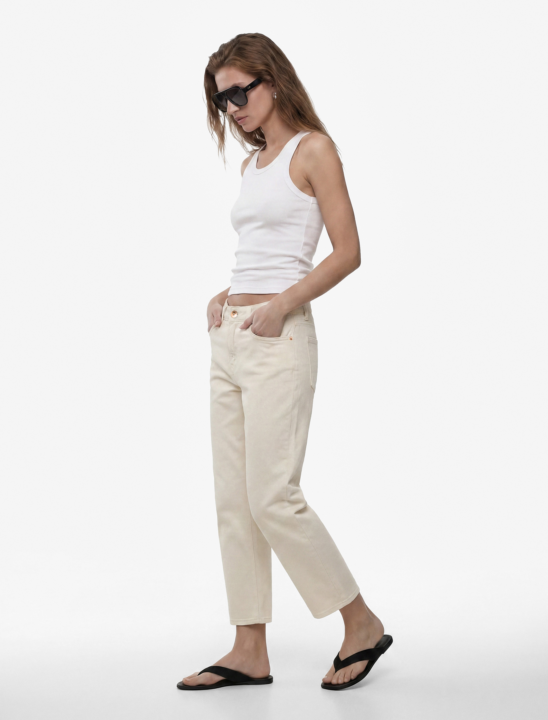 Koton Pamuklu Cepli Düğmeli İspanyol Paça Crop Jean Pantolon - Kick Flare Jeans görsel 2