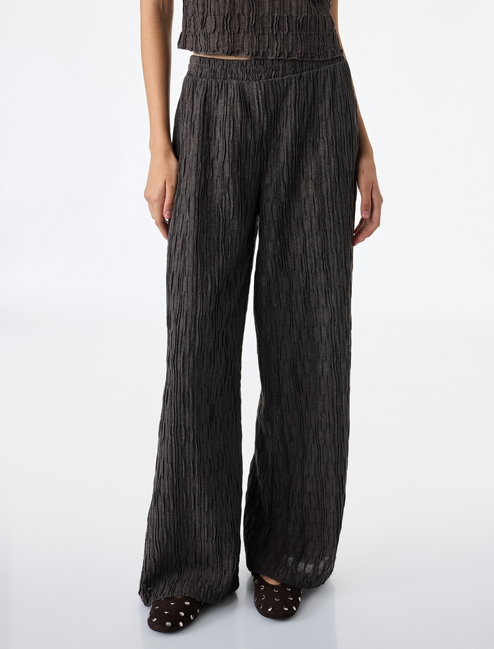  Bürümcük Kumaş Dokulu Geniş Paça Palazzo Pantolon