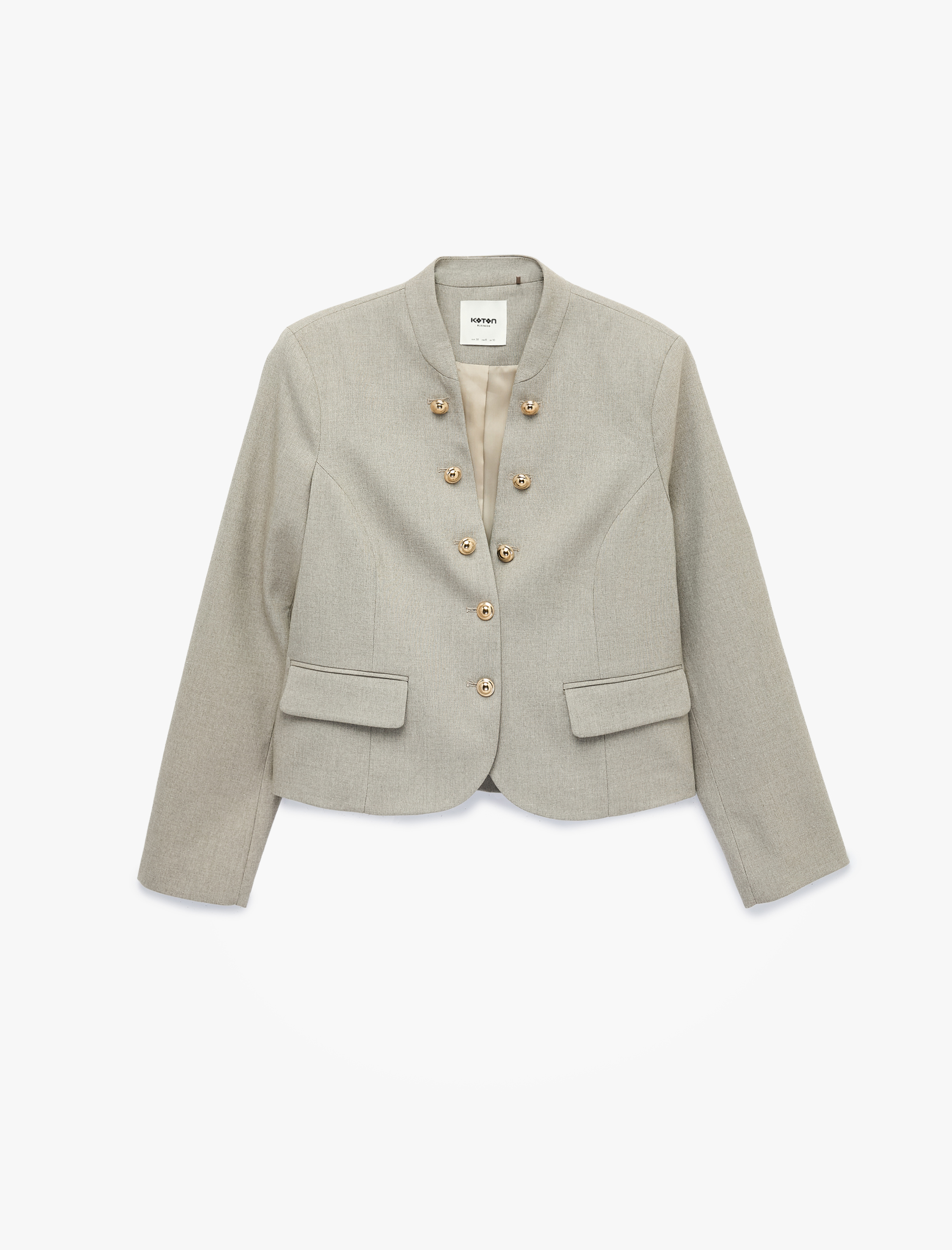 Koton Viskon Karışımlı Cep Detaylı Süs Düğmeli Uzun Kollu Hakim Yaka Military Blazer Ceket görsel 7
