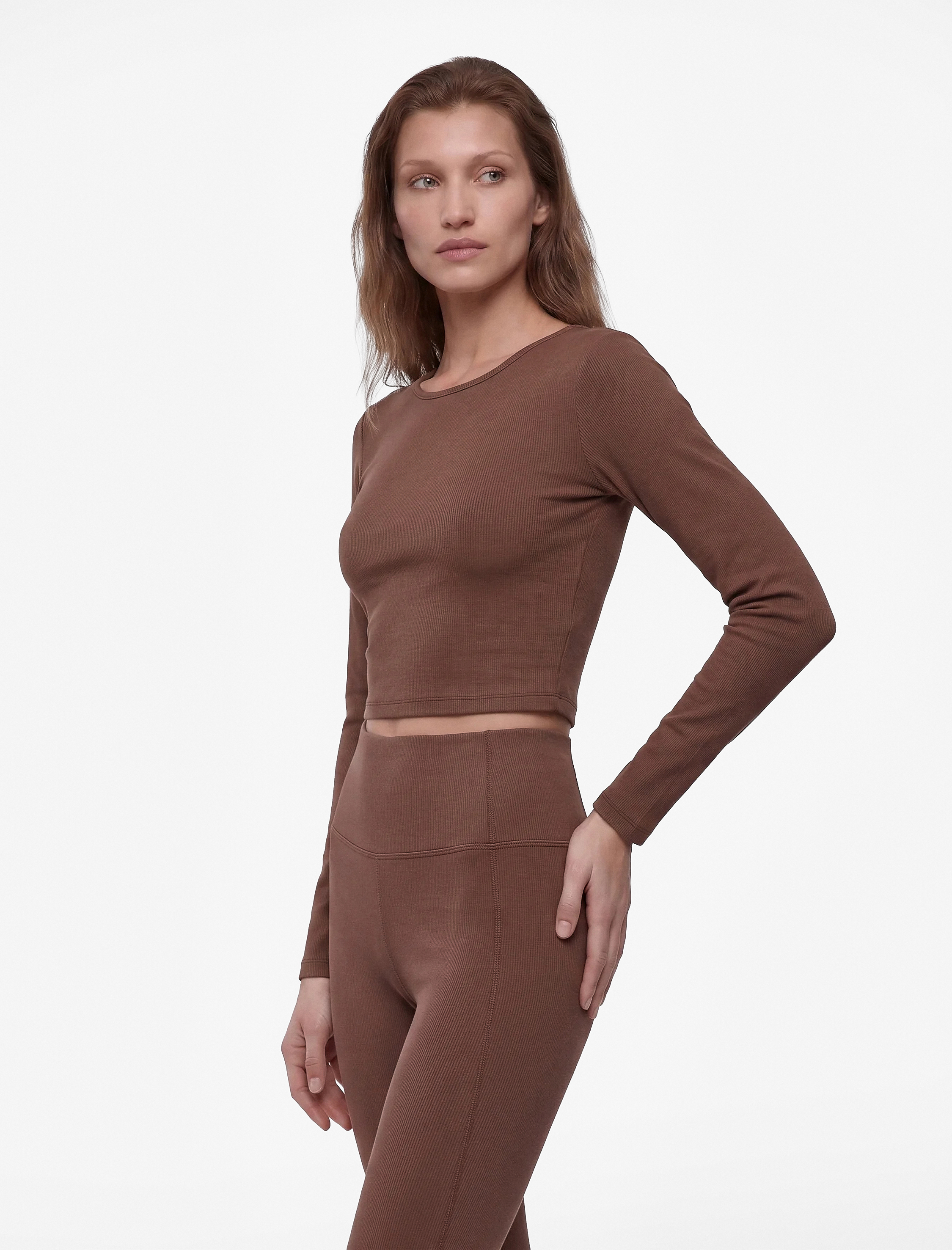 Koton Slim Fit Uzun Kollu Bisiklet Yaka Crop Spor Tişört görsel 2