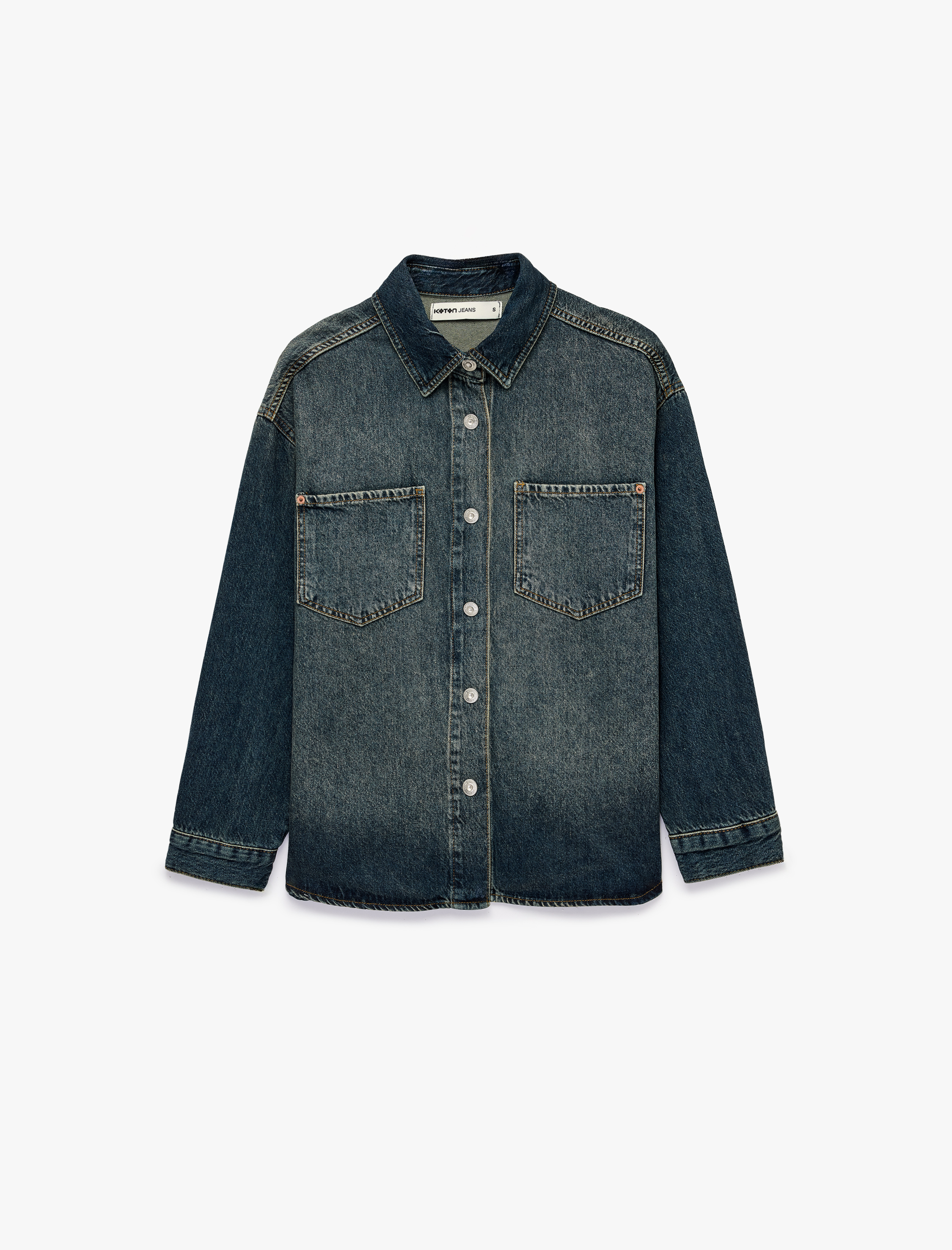 Koton Cepli Regular Fit Pamuklu Düğmeli Uzun Kollu Klasik Yaka Denim Gömlek görsel 2