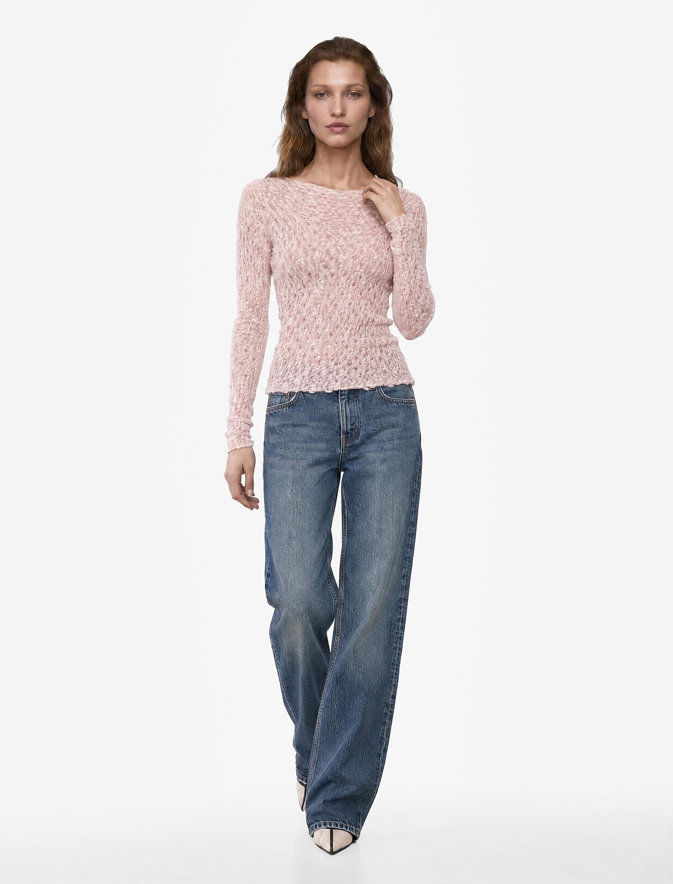 Koton X Sibil Çetinkaya - Slim Fit Yarı Transparan Yumuşak Dokulu Uzun Kollu Dantel Bluz