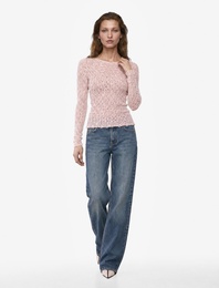 Koton X Sibil Çetinkaya - Slim Fit Yarı Transparan Yumuşak Dokulu Uzun Kollu Dantel Bluz