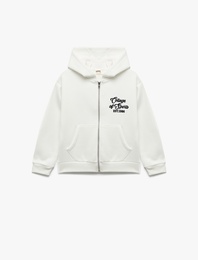 Cepli Uzun Kollu Baskılı Oversize Kapşonlu Fermuarlı Sweatshirt