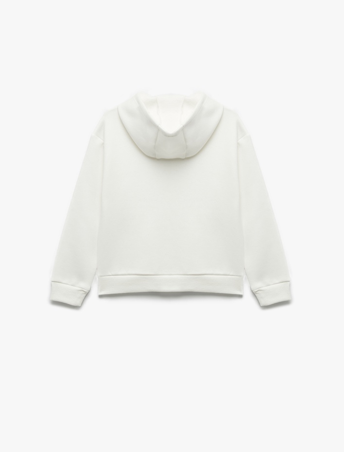 Kız Çocuk Cepli Uzun Kollu Baskılı Oversize Kapşonlu Fermuarlı Sweatshirt