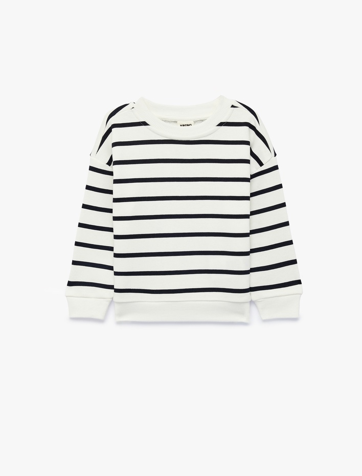 Erkek Bebek Bisiklet Yaka Uzun Kollu Çizgili Oversize Sweatshirt