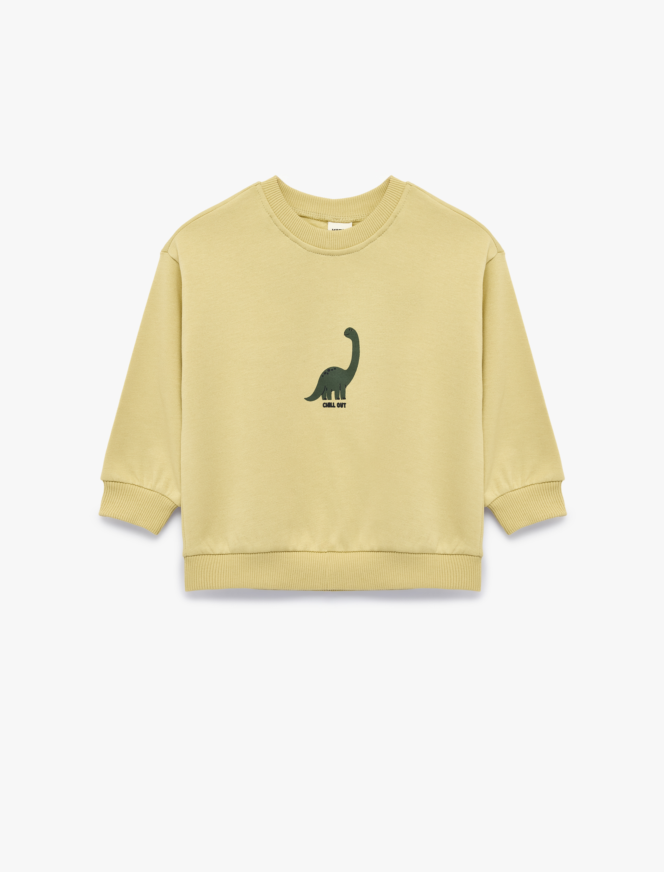  Erkek Bebek Dinozor Baskılı Şardonlu Bisiklet Yaka Uzun Kollu Pamuklu Sweatshirt