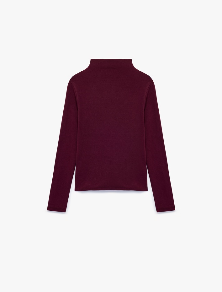  Pamuklu Slim Fit Dik Yaka Basic Uzun Kollu Tişört